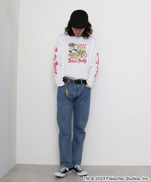 BETTY BOOP（ベティ・ブープ）の「BETTY BOOP(TM) / ベティー ブープ(TM) 長袖Tシャツ（Tシャツ/カットソー・メンズ・ホワイト/チャコールグレー/ブラック/ピンクベージュ・M/L/LL）」の9枚目の写真