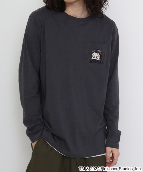 BETTY BOOP（ベティ・ブープ）の「BETTY BOOP(TM) / ベティー ブープ(TM) 長袖Tシャツ（Tシャツ/カットソー・メンズ・ホワイト/チャコールグレー/ブラック/ピンクベージュ・M/L/LL）」の15枚目の写真