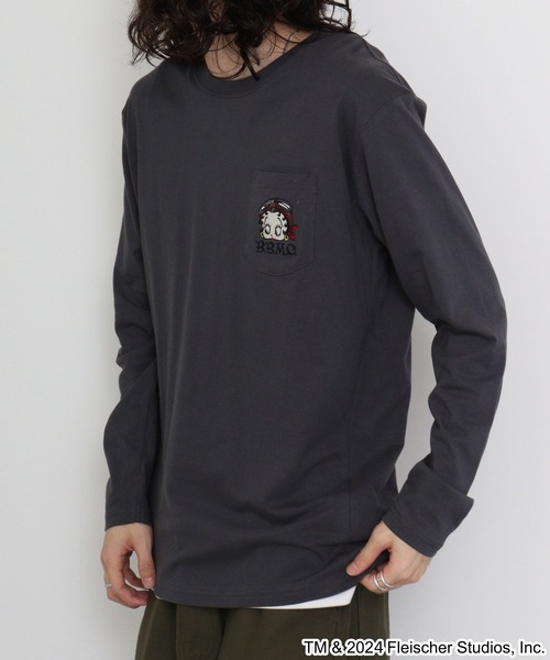 BETTY BOOP（ベティ・ブープ）の「BETTY BOOP(TM) / ベティー ブープ(TM) 長袖Tシャツ（Tシャツ/カットソー・メンズ・ホワイト/チャコールグレー/ブラック/ピンクベージュ・M/L/LL）」の16枚目の写真