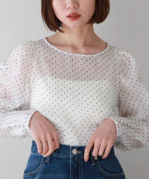 archives（アルシーヴ）の「シアードットパワショルブラウス（シャツ/ブラウス・レディース・ベージュ/ブラック/オフホワイト・MEDIUM）」の12枚目の写真