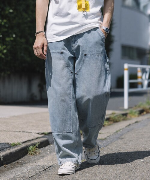 NIKESB デニムブルー ワイドストレートジーンズ　ダブルニー　スケートボード 未使用タグ付きNIKESB デニム ワイドストレートダブルニー
