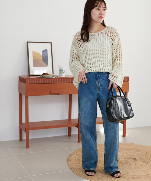 DISCOAT（ディスコート）の「【新色追加!/WEB限定】ラメスパンコールスカシプルオーバー（ニット/セーター・レディース・オフホワイト/オレンジ/グリーン/ブラック/アイボリー・FREE）」の7枚目の写真