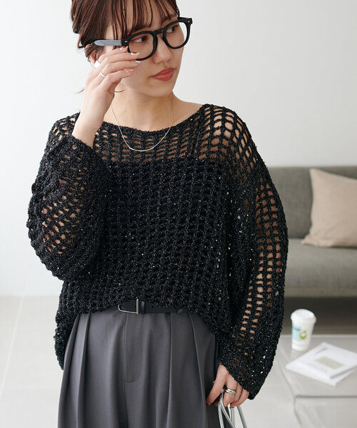 新色追加!/WEB限定】ラメスパンコールスカシプルオーバー（ニット