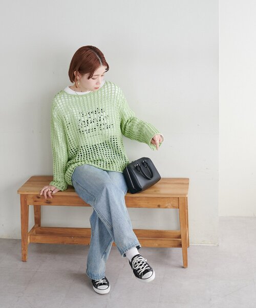 DISCOAT（ディスコート）の「【新色追加!/WEB限定】ラメスパンコールスカシプルオーバー（ニット/セーター・レディース・オフホワイト/オレンジ/グリーン/ブラック/アイボリー・FREE）」の19枚目の写真