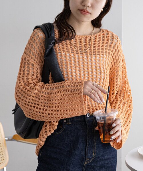 DISCOAT（ディスコート）の「【新色追加!/WEB限定】ラメスパンコールスカシプルオーバー（ニット/セーター・レディース・オフホワイト/オレンジ/グリーン/ブラック/アイボリー・FREE）」の20枚目の写真