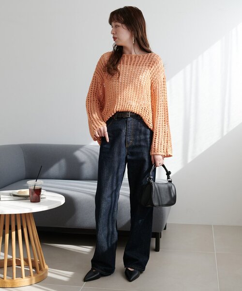 DISCOAT（ディスコート）の「【新色追加!/WEB限定】ラメスパンコールスカシプルオーバー（ニット/セーター・レディース・オフホワイト/オレンジ/グリーン/ブラック/アイボリー・FREE）」の11枚目の写真