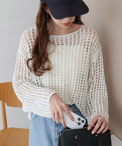 DISCOAT（ディスコート）の「【新色追加!/WEB限定】ラメスパンコールスカシプルオーバー（ニット/セーター・レディース・オフホワイト/オレンジ/グリーン/ブラック/アイボリー・FREE）」の2枚目の写真