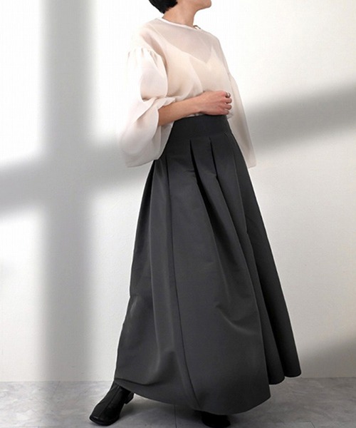 STYLEBLOCK（スタイルブロック）の「ソフトグログランタックフレアスカート（スカート・レディース・アイボリー/カーキ/ブラック/チャコールグレー・M）」の7枚目の写真