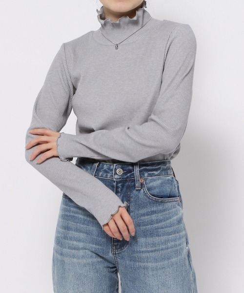 GLOBAL WORK(グローバルワーク)の「高山直子さんコラボ/メローリブハイネック長袖/991901/EiiS(Tシャツ/カットソー・レディース・グレー/アイボリー/ブラック・SMALL/X-SMALL)」の3枚目の写真
