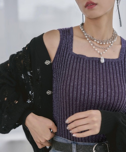 HARE（ハレ）の「2WAYスクエアラメニットタンクトップ(HARE)（タンクトップ・レディース・イエロー/グリーン/ライトグレー/ブラック/マルチ/ブルー/グリーン系その他/エメラルド/オレンジ/グリーン系その他2/パープル・FREE）」の8枚目の写真