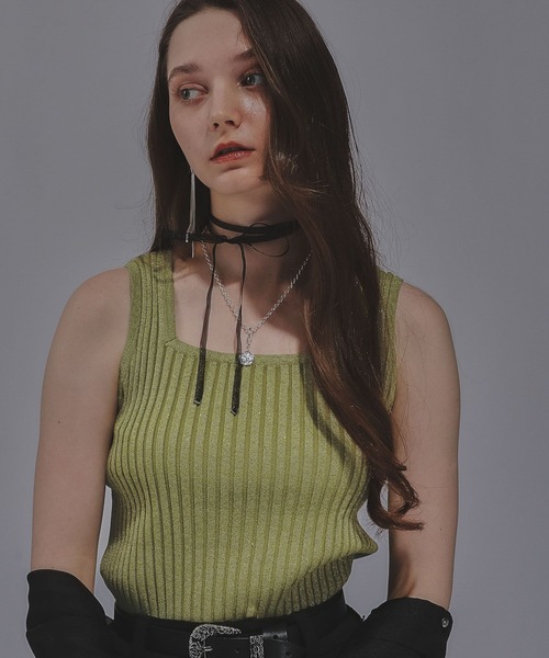 HARE（ハレ）の「2WAYスクエアラメニットタンクトップ(HARE)（タンクトップ・レディース・イエロー/グリーン/ライトグレー/ブラック/マルチ/ブルー/グリーン系その他/エメラルド/オレンジ/グリーン系その他2/パープル・FREE）」の9枚目の写真