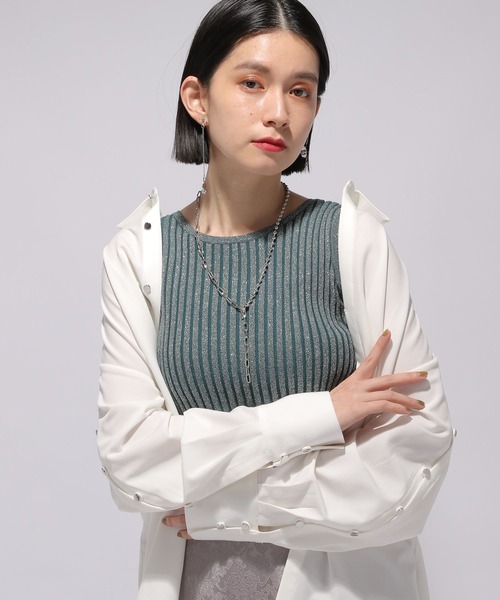 HARE（ハレ）の「2WAYスクエアラメニットタンクトップ(HARE)（タンクトップ・レディース・イエロー/グリーン/ライトグレー/ブラック/マルチ/ブルー/グリーン系その他/エメラルド/オレンジ/グリーン系その他2/パープル・FREE）」の3枚目の写真