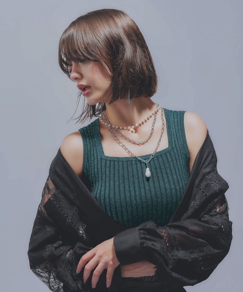 HARE（ハレ）の「2WAYスクエアラメニットタンクトップ(HARE)（タンクトップ・レディース・イエロー/グリーン/ライトグレー/ブラック/マルチ/ブルー/グリーン系その他/エメラルド/オレンジ/グリーン系その他2/パープル・FREE）」の6枚目の写真