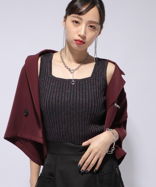 HARE（ハレ）の「2WAYスクエアラメニットタンクトップ(HARE)（タンクトップ・レディース・イエロー/グリーン/ライトグレー/ブラック/マルチ/ブルー/グリーン系その他/エメラルド/オレンジ/グリーン系その他2/パープル・FREE）」の11枚目の写真