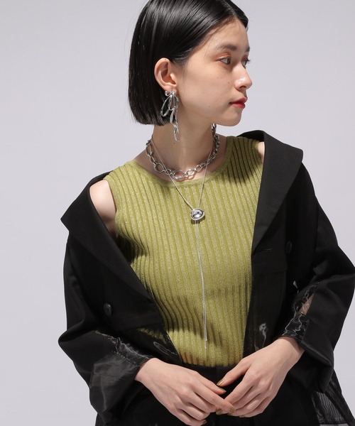 2WAYスクエアラメニットタンクトップ(HARE)（タンクトップ