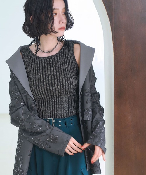 2WAYスクエアラメニットタンクトップ(HARE)（タンクトップ