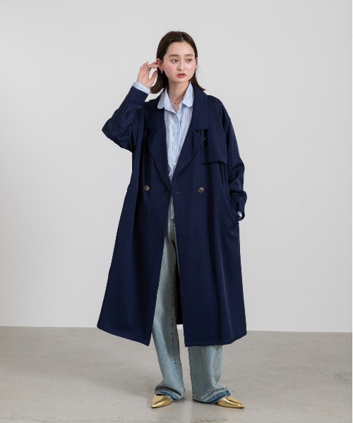 ad thie(アドティエ)の「ビッグテーラートレンチコート ロングコート(トレンチコート・レディース・ピンク/ミント/ベージュ/ネイビー/アイボリー/ピンクベージュ・FREE)」の1枚目の写真