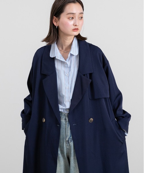 ad thie(アドティエ)の「ビッグテーラートレンチコート ロングコート(トレンチコート・レディース・ピンク/ミント/ベージュ/ネイビー/アイボリー/ピンクベージュ・FREE)」の21枚目の写真