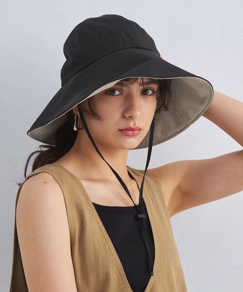 green label relaxing（グリーンレーベルリラクシング）の「【WEB限定】ハイショク ロングブリム ハット -UVケア・ウォッシャブル-（ハット・レディース・ベージュ/ブラック・FREE）」の2枚目の写真