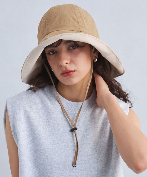 green label relaxing（グリーンレーベルリラクシング）の「【WEB限定】ハイショク ロングブリム ハット -UVケア・ウォッシャブル-（ハット・レディース・ベージュ/ブラック・FREE）」の6枚目の写真