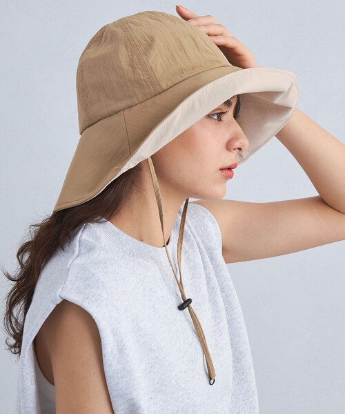 green label relaxing（グリーンレーベルリラクシング）の「【WEB限定】ハイショク ロングブリム ハット -UVケア・ウォッシャブル-（ハット・レディース・ベージュ/ブラック・FREE）」の8枚目の写真