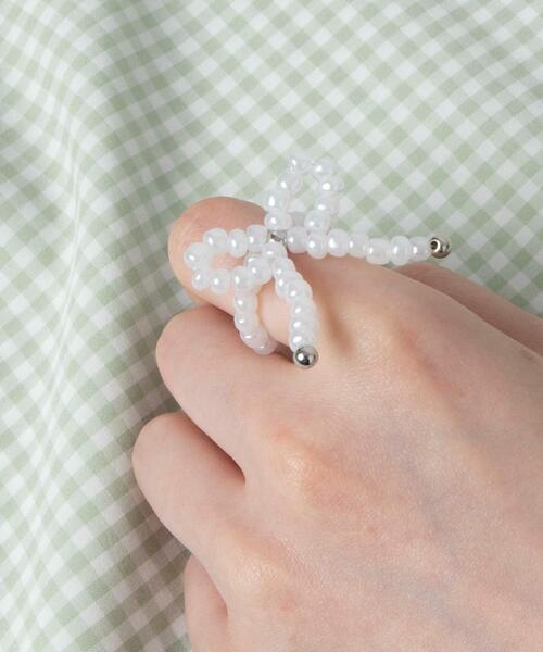 WEGO（ウィゴー）の「WEGO/ビーズリボンリング（リング・レディース・オフホワイト/その他2/その他1/ライトピンク・FREE）」の2枚目の写真