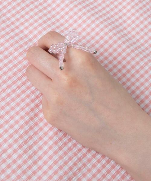 WEGO（ウィゴー）の「WEGO/ビーズリボンリング（リング・レディース・オフホワイト/その他2/その他1/ライトピンク・FREE）」の6枚目の写真