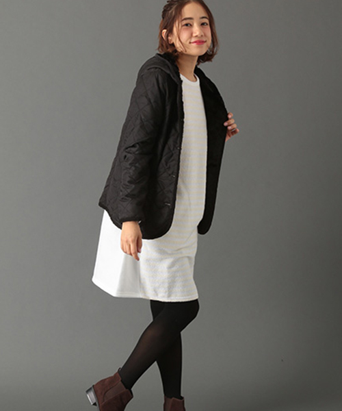 SEVENDAYS=SUNDAY（セブンデイズサンデイ）の「ポリタフタ　キルティング裏ボアコート（ピーコート・レディース・カーキ/ブラック・MEDIUM/LARGE）」の13枚目の写真