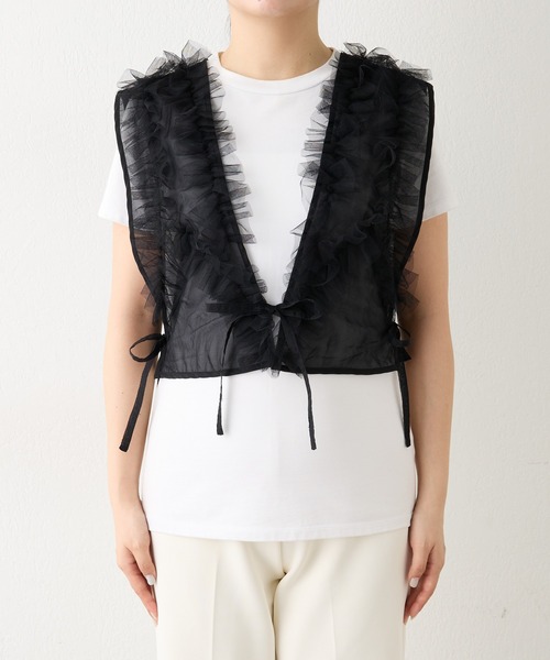 THE PAUSE（ザ ポーズ）の「【THE PAUSE】フリルチュールベスト（シャツ/ブラウス・レディース・カーキ/ブラック・FREE）」の3枚目の写真