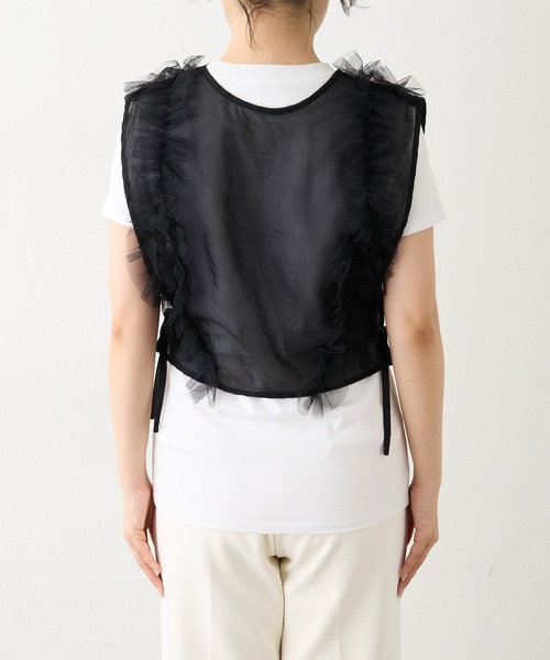 THE PAUSE（ザ ポーズ）の「【THE PAUSE】フリルチュールベスト（シャツ/ブラウス・レディース・カーキ/ブラック・FREE）」の5枚目の写真