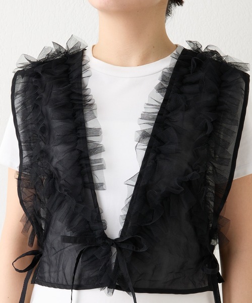 THE PAUSE（ザ ポーズ）の「【THE PAUSE】フリルチュールベスト（シャツ/ブラウス・レディース・カーキ/ブラック・FREE）」の6枚目の写真