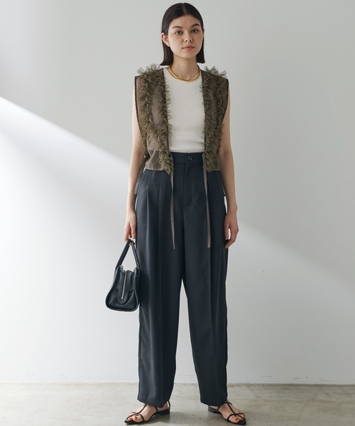 THE PAUSE（ザ ポーズ）の「【THE PAUSE】フリルチュールベスト（シャツ/ブラウス・レディース・カーキ/ブラック・FREE）」の15枚目の写真