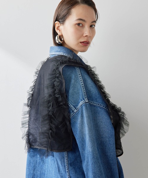 THE PAUSE（ザ ポーズ）の「【THE PAUSE】フリルチュールベスト（シャツ/ブラウス・レディース・カーキ/ブラック・FREE）」の10枚目の写真