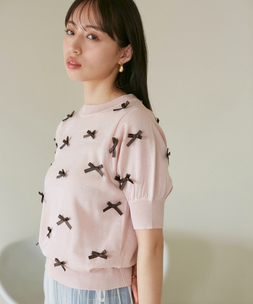 VIS（ビス）の「リボンハーフスリーブサマーニット（ニット/セーター・レディース・ブルー系その他6/グレー/キナリ/ピンク・FREE）」の21枚目の写真