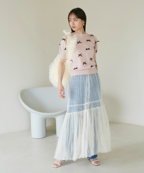 VIS（ビス）の「リボンハーフスリーブサマーニット（ニット/セーター・レディース・ブルー系その他6/グレー/キナリ/ピンク・FREE）」の19枚目の写真