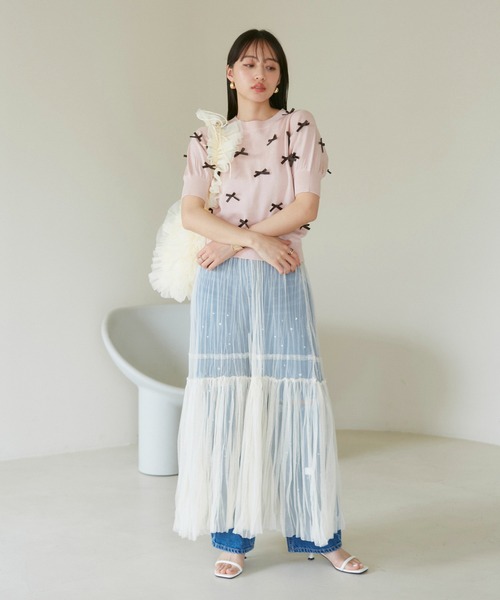 VIS（ビス）の「リボンハーフスリーブサマーニット（ニット/セーター・レディース・ブルー系その他6/グレー/キナリ/ピンク・FREE）」の18枚目の写真