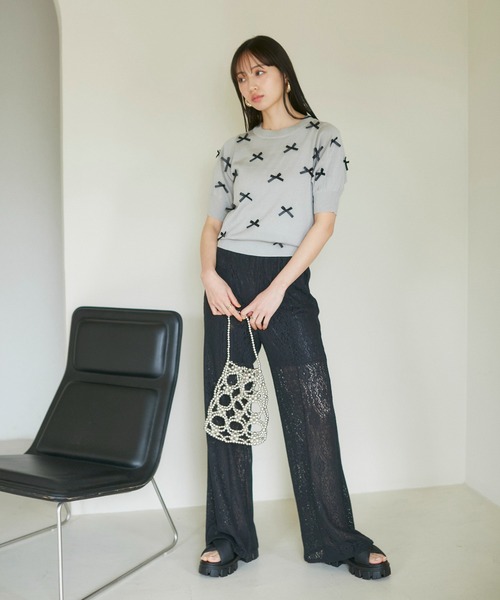 VIS（ビス）の「リボンハーフスリーブサマーニット（ニット/セーター・レディース・ブルー系その他6/グレー/キナリ/ピンク・FREE）」の17枚目の写真