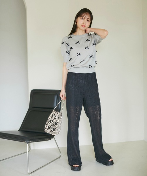 VIS（ビス）の「リボンハーフスリーブサマーニット（ニット/セーター・レディース・ブルー系その他6/グレー/キナリ/ピンク・FREE）」の16枚目の写真