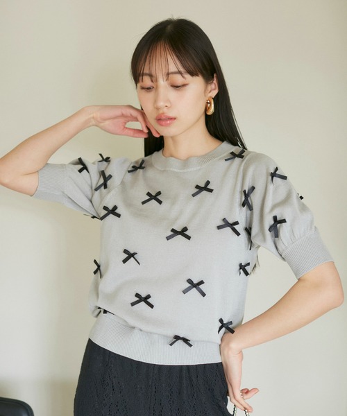 VIS（ビス）の「リボンハーフスリーブサマーニット（ニット/セーター・レディース・ブルー系その他6/グレー/キナリ/ピンク・FREE）」の15枚目の写真