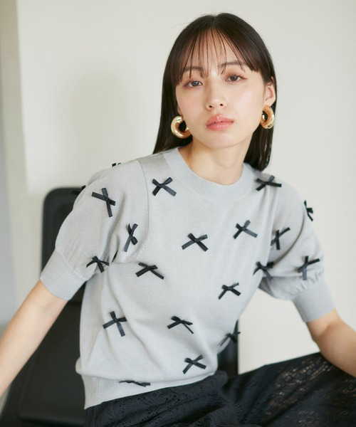 VIS（ビス）の「リボンハーフスリーブサマーニット（ニット/セーター・レディース・ブルー系その他6/グレー/キナリ/ピンク・FREE）」の14枚目の写真