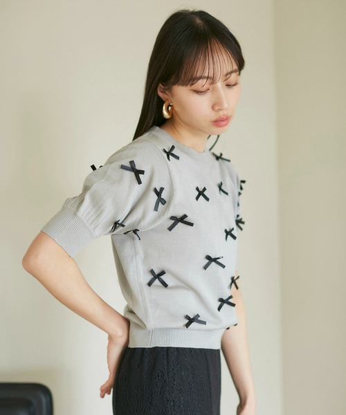 VIS（ビス）の「リボンハーフスリーブサマーニット（ニット/セーター・レディース・ブルー系その他6/グレー/キナリ/ピンク・FREE）」の13枚目の写真