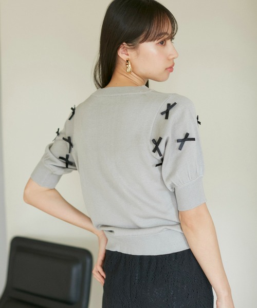 Vネックハーフスリーブサマーニット a.v.v ニット セーター 「接触冷感/UVカット/洗える」Vネック