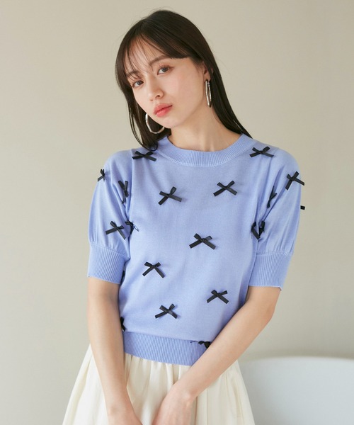 VIS（ビス）の「リボンハーフスリーブサマーニット（ニット/セーター・レディース・ブルー系その他6/グレー/キナリ/ピンク・FREE）」の11枚目の写真