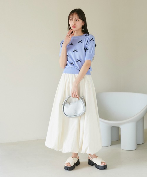 VIS（ビス）の「リボンハーフスリーブサマーニット（ニット/セーター・レディース・ブルー系その他6/グレー/キナリ/ピンク・FREE）」の7枚目の写真