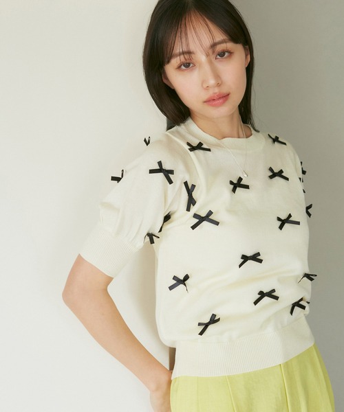 VIS（ビス）の「リボンハーフスリーブサマーニット（ニット/セーター・レディース・ブルー系その他6/グレー/キナリ/ピンク・FREE）」の6枚目の写真