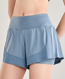 レディース ハイウエストインナー一体型ヨガショートパンツ[トレーニングウェア/ジムウェア/ピラティスウェア]