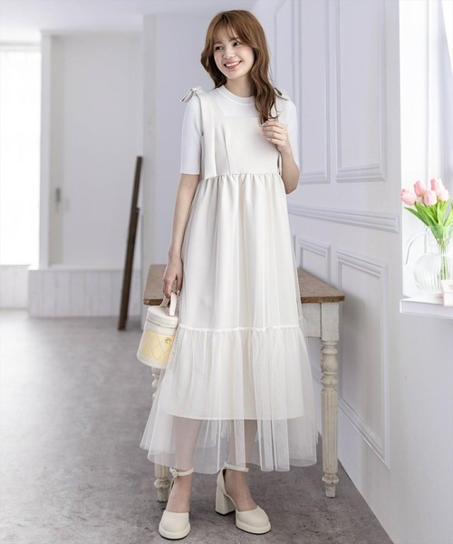 clear（クリア）の「肩リボンチュールロングワンピース≪2024SS≫（ワンピース・レディース・ブラック/アイボリー・F）」の20枚目の写真