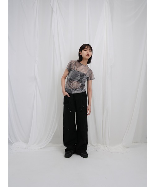 Enewd nina（エニュードニーナ）の「【ZOZO限定】マーブル シアー トップス ギャザー シースルー カットアウト カットソー 半袖（Tシャツ/カットソー・レディース・ブラック/ブルー・FREE）」の20枚目の写真