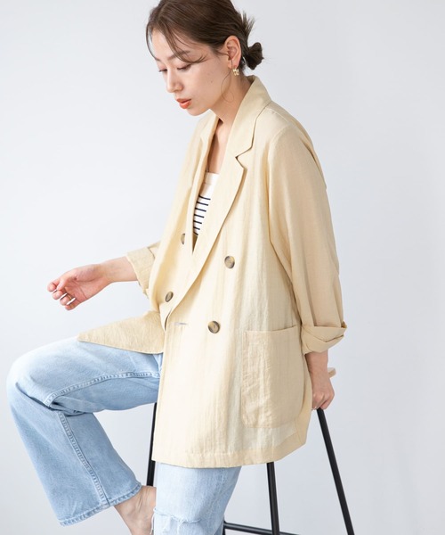URBAN RESEARCH Sonny Label(アーバンリサーチサニーレーベル)の「ライトシアーシャツジャケット(テーラードジャケット・レディース・ブラック/イエロー系その他/オフホワイト・FREE)」の3枚目の写真