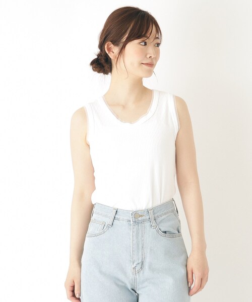 LAURA ASHLEY(ローラアシュレイ)の「【綿混素材】チュールタンクトップ(タンクトップ・レディース・ホワイト/スモーキーグリーン系・38)」の2枚目の写真